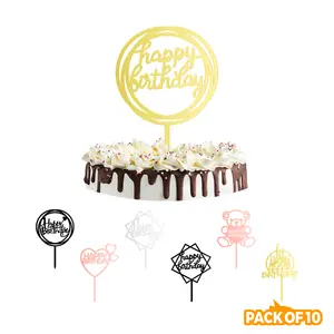 Gói của 10 pcs Acrylic bánh Topper hạnh phúc bánh sinh nhật Topper bánh trang trí-với Vòng Tròn/Gấu