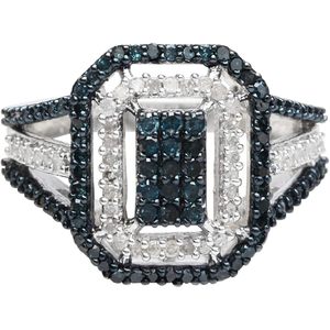 Natural White And Color Enhanced Blue Diamond 925 <b>Silver</b> Rectangle <b>Ring</b> Women's Engagement Geometric Micro Insert - Product Image 1