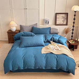 Nouvelle parure <span class=keywords><strong>de</strong></span> lit en coton lavable <span class=keywords><strong>de</strong></span> couleur unie et taie d'oreiller, ensemble <span class=keywords><strong>de</strong></span> quatre pièces - Product Image 5