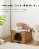 Кошачья лежанка для дома, домик для котят, плетеная из ротанга, кошачья пещера, куб для животных, большой домик для кошек, односпальный матрас, складное укрытие