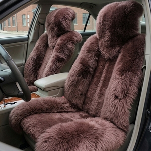 Accessoires de voiture d'hiver, housses de siège de voiture personnalisées en cuir marron, ajustement universel, housses de siège de voiture en fourrure d'agneau de luxe - Product Image 1