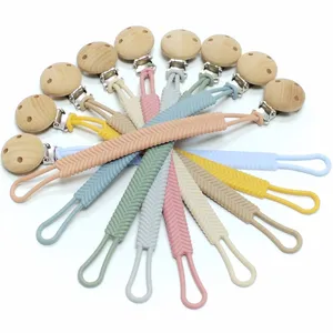 Travel Anti-drop Chain Baby Silicone Pacifier Clip Holder Beech Wooden Pacifier Clip For Baby Clip