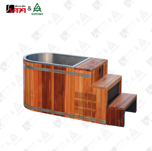 <span class=keywords><strong>Vasca</strong></span> da <span class=keywords><strong>Bagno</strong></span> Fredda Integrata Semi-Ellittica Moderna con Rivestimento in Acciaio Inox e Superficie in Cedro Rosso per Spa, Produzione Diretta Vapasauna - Product Image 3