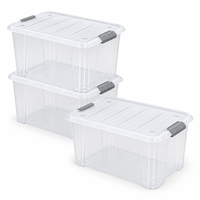 Boîte de rangement transparente en PP de 50 L, empilable, pour chambre à coucher, placard, vêtements, literie
