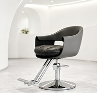 Fauteuil de Barbier Moderne et Élégant Incurvé, Réglable en Hauteur Hydrauliquement, Pivotant à 360°, pour Salon de Coiffure et Institut de Beauté
