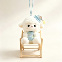 Mignonne poupée en peluche agneau avec bonnet de sommeil, porte-clés en peluche mouton à longue fourrure douce