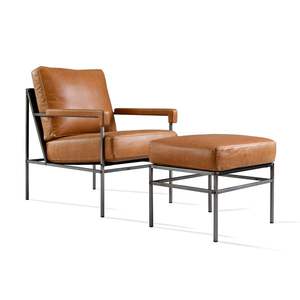 Round Accent Lounge Arm <strong>Rest</strong> Ottoman Massage Stainless Steel Genuine Leather Reclining <strong>Armchair</strong> Lounge Chair with Ottoman - Product Image 3