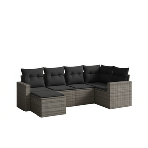 Conjunto de Sofás de Patio de Ratán Sintético Gris con Cojines, 6 Plazas, Muebles de Jardín para Exteriores, Diseño Contemporáneo - Product Image 1