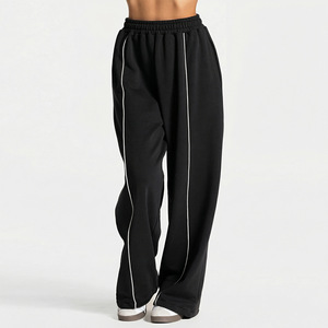 Pantalon <span class=keywords><strong>de</strong></span> jogging contrastant multipoches pour <span class=keywords><strong>femme</strong></span> en coton, taille mi-haute élastique, décontracté, ample, pour le sport et le yoga - Product Image 1