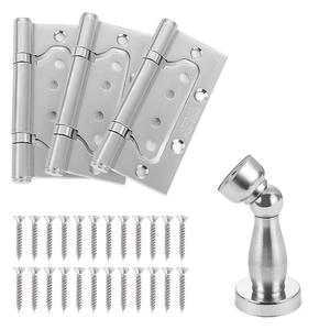 Ensemble trois-en-un de charnières et butées de porte noires brossées pour portes et pièces en acier inoxydable et en bois - Product Image 2