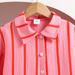 2025 adolescent printemps automne rose rouge rayé chemise pantalon évasé ensemble Offre Spéciale nouvelle mode filles tenue douce filles vêtements ensembles - Product Image 3