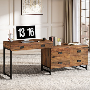 Tribesigns Large L-Shaped Home Office Desk <strong>Computer</strong> Desk with <strong>4</strong>-Drawer Cabinet and 6 Drawers Wood Office Furniture - Product Image 1