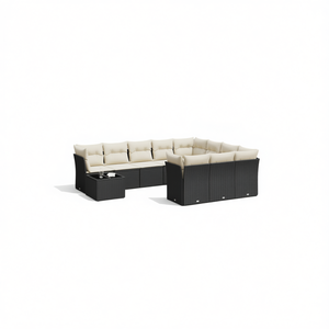 Black And Cream Garden <b>Sofa</b> <b>Set</b> With Cushions Outdoor Furniture Contemporary Design UV Resistant PE Rattan Waterproof - Product Image 1