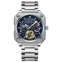 Reloj BINBOND de Acero Inoxidable, Tourbillon Automático, Mecánico, con Cristal Transparente, Resistente al Agua, a la Moda