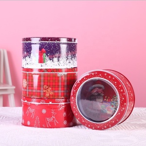 XJH Christmas Tins with Window Cans Cookie Box Santa Gifts Box Round Cake Tin Box Christmas Tin for Gift Candy Cookie Package