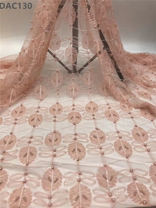 Tela de encaje bordado de perlas de alta calidad, patrón de hojas, tela de encaje de tul Floral para mujer para ropa - Product Image 5