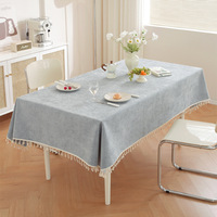 Nappe de table rectangulaire gris clair style ferme, texture tissée, franges nouées, pour cuisine, salle à manger, fête, mariage