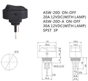 Nhiệm vụ nặng nề 12V DC 20A Rocker chuyển 3-pin với ánh sáng 12mm Đường kính SPST on-off cho ô tô sử dụng trong xe ô tô và ô tô - Product Image 5