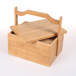 Caja de madera de bambú rectangular portátil para regalo, caja de embalaje para pastelería y almacenamiento de alimentos - Product Image 3