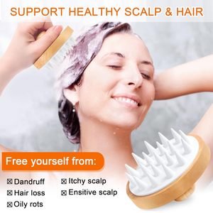 Eco-friendly Natural Bamboo Hair Scalp Massager Shampoo <b>Brush</b> Scalp Scrubber with Soft Silicone Bristles - Product Image 6