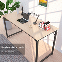 Meja Komputer Workstation Ganda Panjang dari Kayu dengan Kaki Logam untuk Kantor Rumah