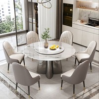 Table à manger ronde moderne la plus vendue avec 6 chaises, ensemble de salle à manger élégant avec cadre en métal et plateau en pierre frittée pour appartement et mobilier de maison