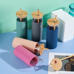 Vente chaude Multicolore Tasse <span class=keywords><strong>En</strong></span> <span class=keywords><strong>Verre</strong></span> Bouteille D'eau <span class=keywords><strong>En</strong></span> <span class=keywords><strong>Verre</strong></span> Paille Silicone Housse De Protection Bambou Cap Bouteille - Product Image 1