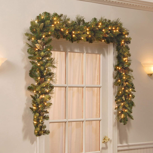 <span class=keywords><strong>Guirlande</strong></span> <span class=keywords><strong>de</strong></span> <span class=keywords><strong>sapin</strong></span> artificielle verte avec lumières LED, feuilles vertes, décoration <span class=keywords><strong>de</strong></span> Noël, IP44, alimentée par batterie rechargeable, décoration extérieure - Product Image 1