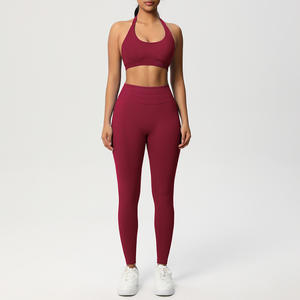 Soutien-gorge <span class=keywords><strong>de</strong></span> sport taille haute respirant sans couture couleur unie dos nu ensemble <span class=keywords><strong>de</strong></span> tenues <span class=keywords><strong>de</strong></span> yoga Spandex/Nylon moulant - Product Image 6
