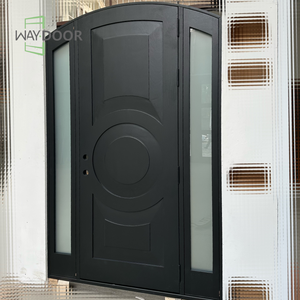 מותאם אישית מודרני עץ אלון חיצוני מעץ אלון מהגוני שחור עץ מלא חזית קשתי דלת כניסה עם 2 sidelming לבית - Product Image 3