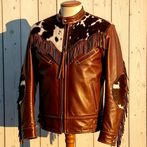 Genuine Hair Cowhide Leather <b>Jacket</b> Men Winter Vintage <b>Western</b> Style Eco-Friendly Windproof OEM/ODM Available High Quality - Product Image 1