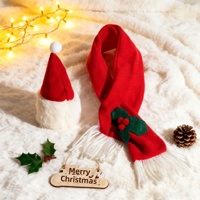 Ensemble chapeau et écharpe de Noël pour chien, chapeau de Père Noël pour chat, accessoires de costume de Noël pour animaux de compagnie, tenue d'hiver douce et chaude rouge pour les fêtes