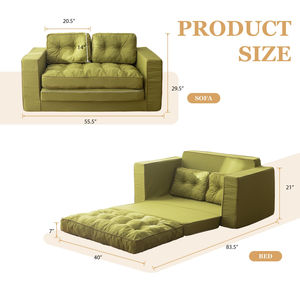 Flat Pack Compressed Portable Green Loveseat Sleeper <b>Sofa</b> 3-in-1 <b>Pull</b> <b>Out</b> Convertible Futon <b>Sofa</b> <b>Bed</b> for Bedroom & Hotel Use - Product Image 3