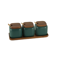 Ensemble de pots à épices en céramique marbrée de luxe nordique pour sel, sucre, poivre, avec couvercle en bambou, cuillère et plateau