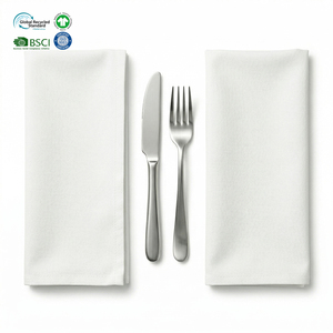 Wrinkle Free Waterproof 18x18 Inch Polyester Cotton Blend Cloth Napkins Hemmed White Customizable for Commercial <b>Dining</b> Room - Product Image 1
