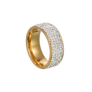 Yiwu DAICY 8MM baja nirkarat cincin pelat listrik Band penuh berlian cincin diskon besar cincin grosir untuk pria wanita ornamen