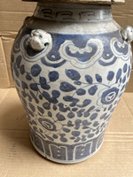 Grand Pot Chinois à Gingembre Couvert Bleu et Blanc Foo Dog Pots Anciens Bleu et Blanc Pot Pourri et Pots Céramique Chinoise
