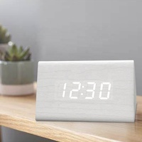Jam Meja & Meja Anak, Lampu Latar Modern Kontrol Akustik, Kayu, Pengisian Daya USB, Alarm Digital LCD Tempat Tidur