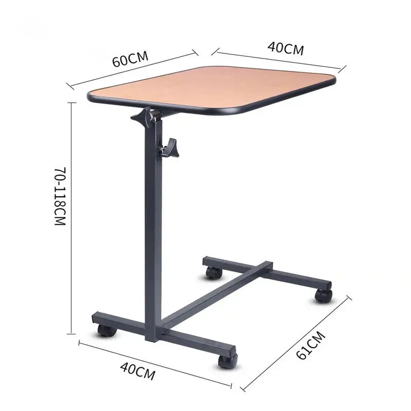 الهيدروليكية رفع منضدة فوق السرير أثاث المستشفيات ارتفاع قابل للتعديل الطعام الجدول مع عجلات