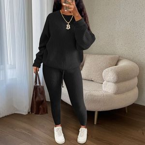 Women's Knitted <b>Sweater</b> Pants <b>Set</b> Solid Color Casual Suit Xs S M L Xl 2xl 3xl 4xl 5xl Europe And America - Product Image 1