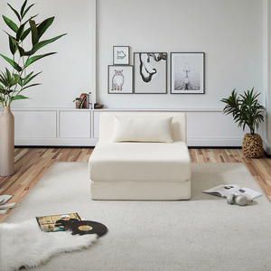 Canapé-lit moderne en tissu beige, une place, dossier à oreillers, convertible, sans accoudoirs, minimaliste, pour salon, canapé rembourré - Product Image 5