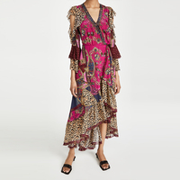 Metro Ruffle Sleeve Wrap Dress Robe longue à manches longues en mousseline à épaules dénudées pour femmes
