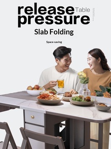AHS High-end slab <b>dining</b> <b>table</b> <b>foldable</b> side-mounted wheeled telescopic suitable for small apartments and home use - Product Image 5
