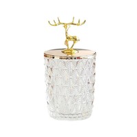 Pot de rangement décoratif de style nordique, en verre scellé, en forme de trompette dorée, pour cosmétiques et cotons-tiges, à poser au sol, luxe léger