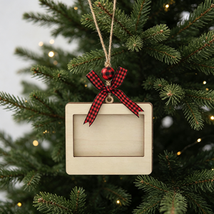 Cornici Fotografiche Natalizie Personalizzabili in Legno Ecologico da Appendere con Fiocco per Casa, Regalo e Decorazioni Natalizie - Product Image 2