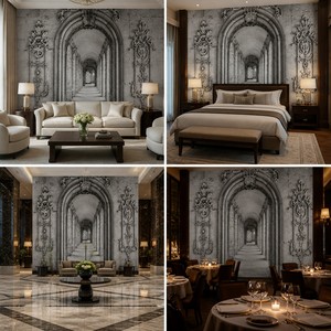 <span class=keywords><strong>Papier</strong></span> <span class=keywords><strong>peint</strong></span> mural personnalisé en toile huilée, motif arche <span class=keywords><strong>baroque</strong></span> en pierre, architecture européenne classique, pour salon et hôtel - Product Image 4
