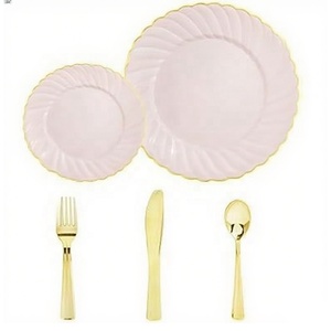 Platos Desechables Ecológicos de Plástico Blanco de 10.25'' con Borde Dorado y Platos de Postre de 7.5'' Aptos para Alimentos para Fiestas - Product Image 6