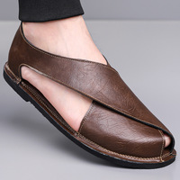 Sandales Homme Grande Taille 48 – Chaussures de Plage et de Marche d'Extérieur Plates en Cuir PU à Enfiler, Basses, Respirantes, à Bout Couvert pour l'Été