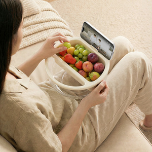 Draining Fruit Plate Oval Flip Top With Stand For Binge Watching Snack Box Double Layer Solid Color - Product Image 1
