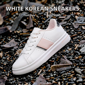 Vente en gros de nouvelles baskets blanches pour femmes, style coréen, chaussures de course plates décontractées avec semelle intérieure en caoutchouc PU souple, légères et respirantes - Product Image 2